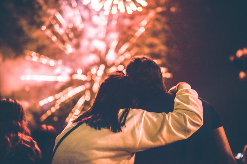 man and woman watching fireworks on the Fourth of July